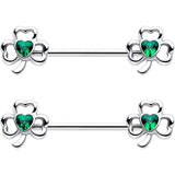 14G 3/4 Green Gem Heart Shamrock St Patricks Nipple Ring Set
