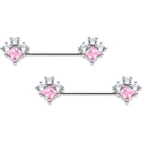 14G 9/16 Pink Clear CZ Gem Rhombus Riot Barbell Nipple Ring Set