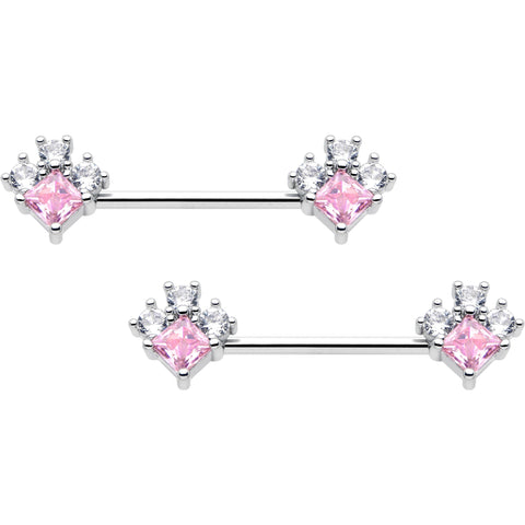 14G 9/16 Pink Clear CZ Gem Rhombus Riot Barbell Nipple Ring Set