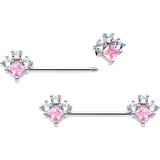 14G 9/16 Pink Clear CZ Gem Rhombus Riot Barbell Nipple Ring Set
