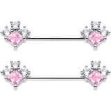 14G 9/16 Pink Clear CZ Gem Rhombus Riot Barbell Nipple Ring Set