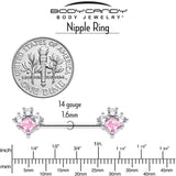 14G 9/16 Pink Clear CZ Gem Rhombus Riot Barbell Nipple Ring Set