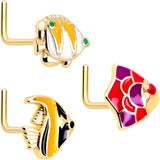 20G 7mm Gold Tone Tropical Fish L Shape Nose Ring Set of 3
