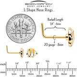 20G 7mm Gold Tone Tropical Fish L Shape Nose Ring Set of 3