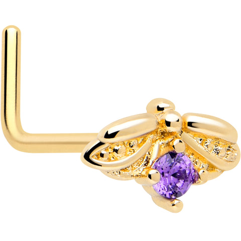 20G 7mm Purple Gem Gold Tone Beauty Bug L Shape Nose Ring