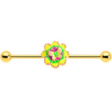 14G Gold Tone Tie Dye Butterfly Style Industrial Barbell 38mm