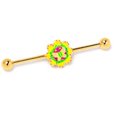 14G Gold Tone Tie Dye Butterfly Style Industrial Barbell 38mm