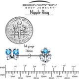 14G 9/16 Blue CZ Gem Butterfly Fantasy Barbell Nipple Ring Set