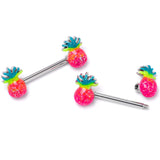 14G 9/16 Hot Tropical Pineapple Barbell Nipple Ring Set