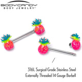14G 9/16 Hot Tropical Pineapple Barbell Nipple Ring Set