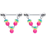 14G 9/16 Hot Tropical Pineapple Dangle Barbell Nipple Ring Set