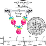 14G 9/16 Hot Tropical Pineapple Dangle Barbell Nipple Ring Set