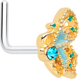 20G 7mm Blue Gem Ribbon Butterfly L Shape Nose Ring