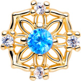 20G 7mm Blue CZ Gem Gold Tone Flower Ring L Shape Nose Ring