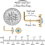 20G 7mm Blue CZ Gem Gold Tone Flower Ring L Shape Nose Ring