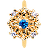 20G 5/16 Blue CZ Gem Gold Tone Flower Ring Nose Hoop