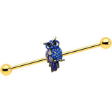 14G Blue Gem Gold Tone Sky Owl Industrial Barbell 38mm