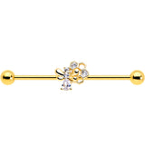 14G Clear CZ Gem Gold Tone Bee Hive Luv Industrial Barbell 38mm