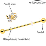 14G Clear CZ Gem Gold Tone Bee Hive Luv Industrial Barbell 38mm