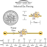14G Clear CZ Gem Gold Tone Bee Hive Luv Industrial Barbell 38mm