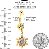 Clear CZ Gem Gold Tone Glam Snowflake Dangle Belly Ring