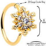 20G 5/16 Clear CZ Gem Gold Tone Glam Snowflake Nose Hoop