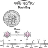 14G 9/16 Pink CZ Gem Snowflake Glam Barbell Nipple Ring Set