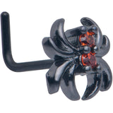 20G 7mm Red CZ Gem Black Sleek Spider L Shape Nose Ring