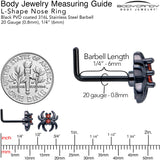 20G 7mm Red CZ Gem Black Sleek Spider L Shape Nose Ring