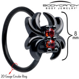 20G 5/16 Red CZ Gem Black Sleek Spider Nose Hoop