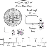 20G 7mm Pink CZ Gem Sleek Spider L Shape Nose Ring