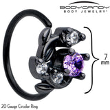 20G 5/16 Purple Gem Black Twining Vine Nose Hoop