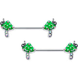 14G 9/16 Aurora Gem Fanciful Green Mushroom Barbell Nipple Ring Set