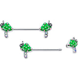 14G 9/16 Aurora Gem Fanciful Green Mushroom Barbell Nipple Ring Set