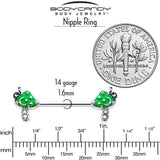 14G 9/16 Aurora Gem Fanciful Green Mushroom Barbell Nipple Ring Set