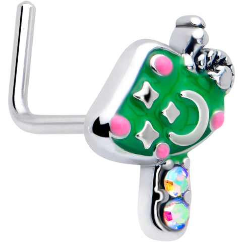 20G 7mm Aurora Gem Fanciful Green Mushroom L Shape Nose Ring