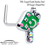 20G 7mm Aurora Gem Fanciful Green Mushroom L Shape Nose Ring