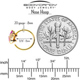 20G 5/16 Red CZ Gem Gold Tone Swirl Fan Nose Hoop