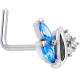 20G 7mm Blue CZ Gem Swirl Fan L Shape Nose Ring