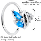 20G 5/16 Blue CZ Gem Swirl Fan Nose Hoop