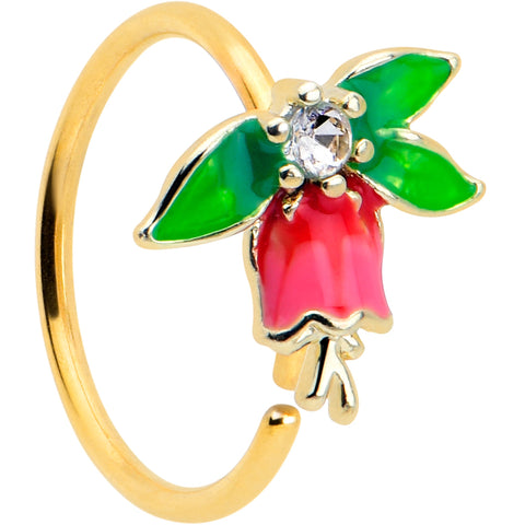 20G 5/16 Clear CZ Gem Gold Tone Bell Flower Nose Hoop
