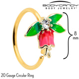 20G 5/16 Clear CZ Gem Gold Tone Bell Flower Nose Hoop