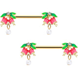 14G 9/16 Clear CZ Gem Gold Hue Bell Flower Barbell Nipple Ring Set