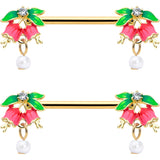 14G 9/16 Clear CZ Gem Gold Hue Bell Flower Barbell Nipple Ring Set