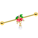 14G Clear CZ Gem Gold Tone Bell Flower Industrial Barbell 38mm