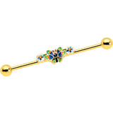 14G Blue Gem Gold Tone Butterfly Colors Industrial Barbell 38mm