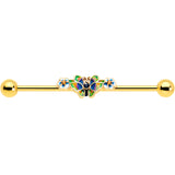 14G Blue Gem Gold Tone Butterfly Colors Industrial Barbell 38mm