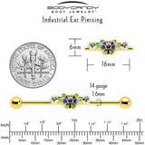 14G Blue Gem Gold Tone Butterfly Colors Industrial Barbell 38mm