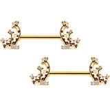 14G 9/16 Clear CZ Gem Gold Tone Mom Baby Giraffes Nipple Ring Set