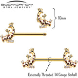 14G 9/16 Clear CZ Gem Gold Tone Mom Baby Giraffes Nipple Ring Set